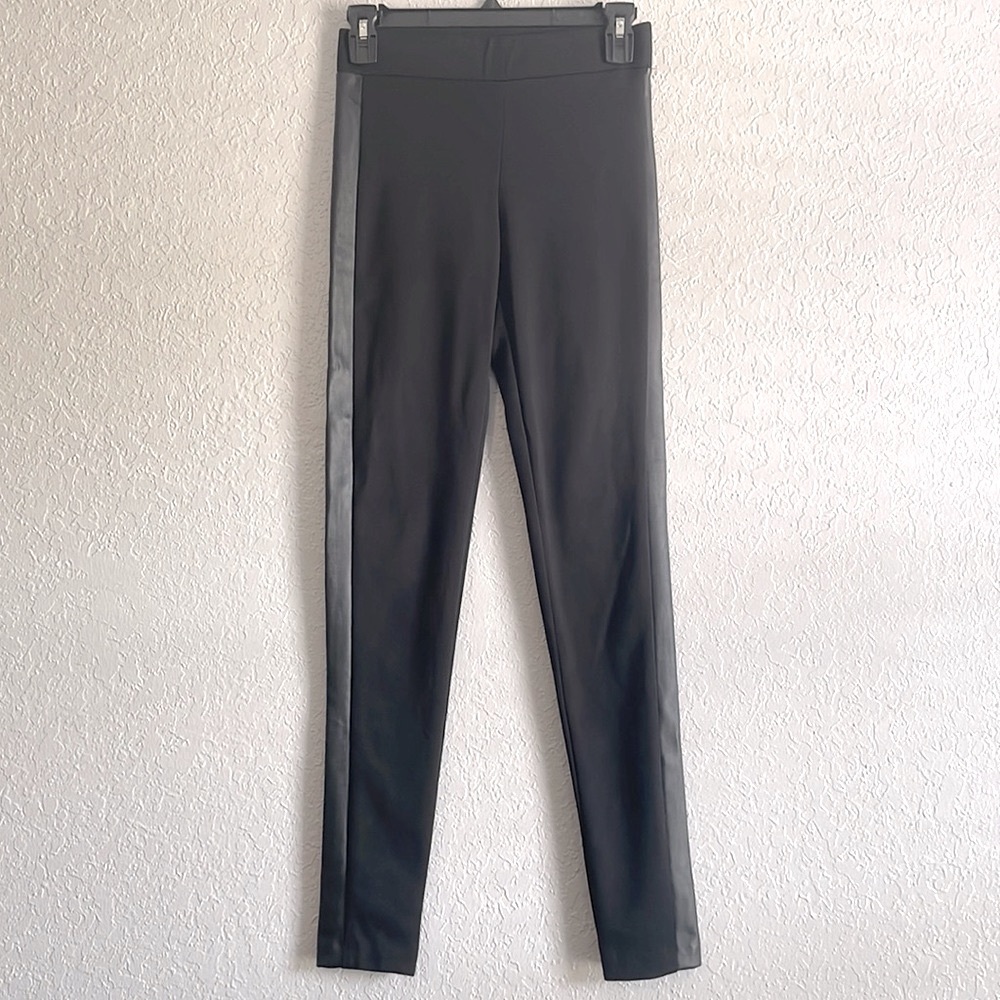 Bar III Black leggings with faux leather stripe on the side - small
